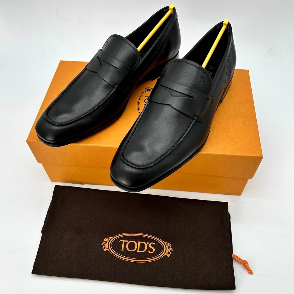 Tod's Mocassino Gomma Leggera Mens Size UK 9.5, US 11 Black Leather Loafers NEW